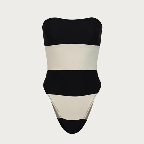 Stripe Strapless One Piece Swimsuit